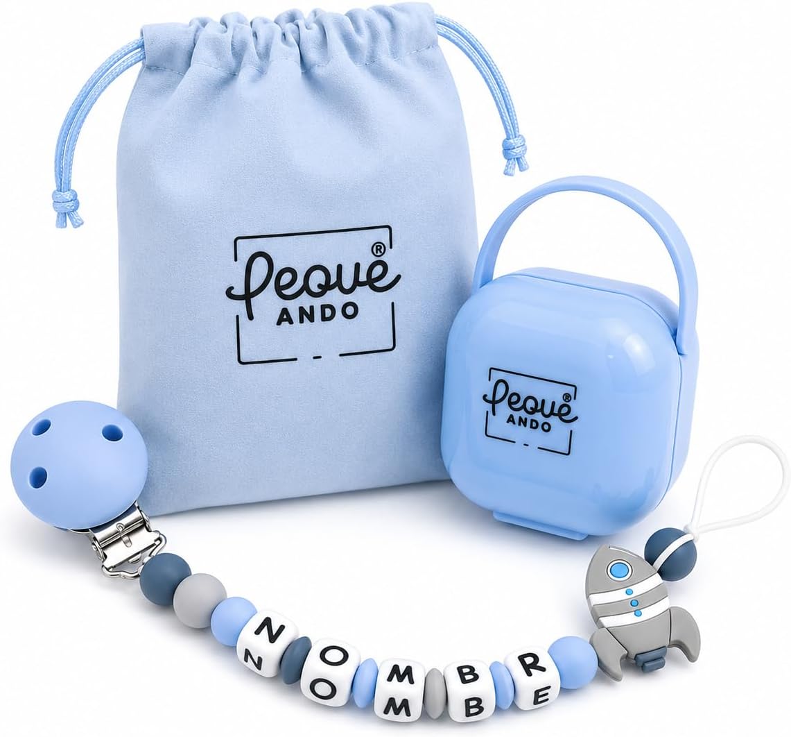 Pack 2 azul: chupetero + portachupetes personalizado