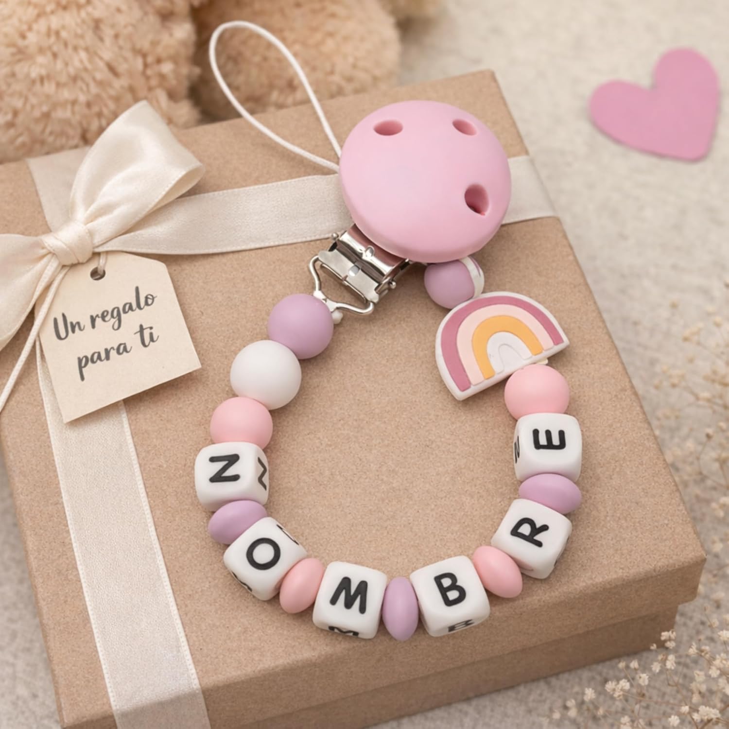 Chupetero artesanal personalizado rosa