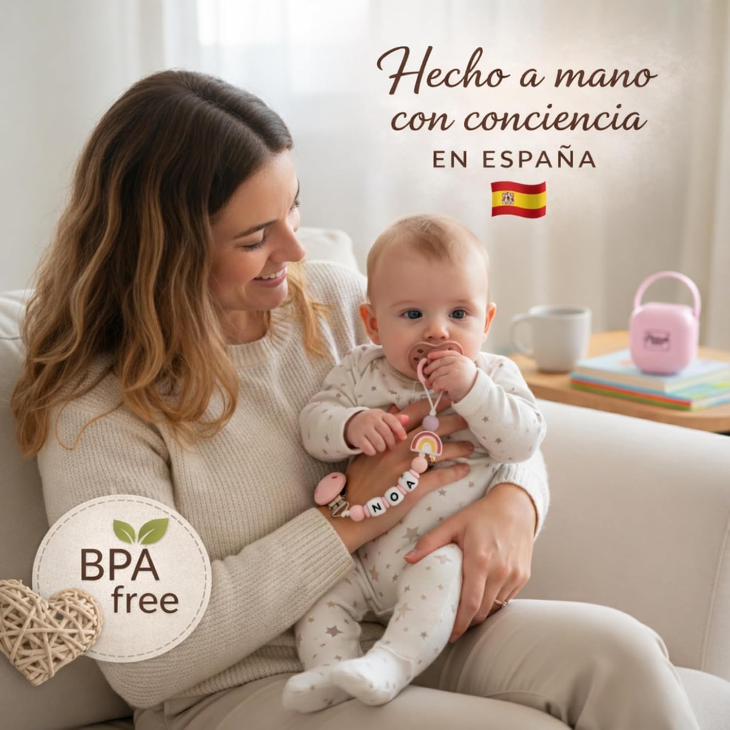 Chupetero artesanal personalizado rosa