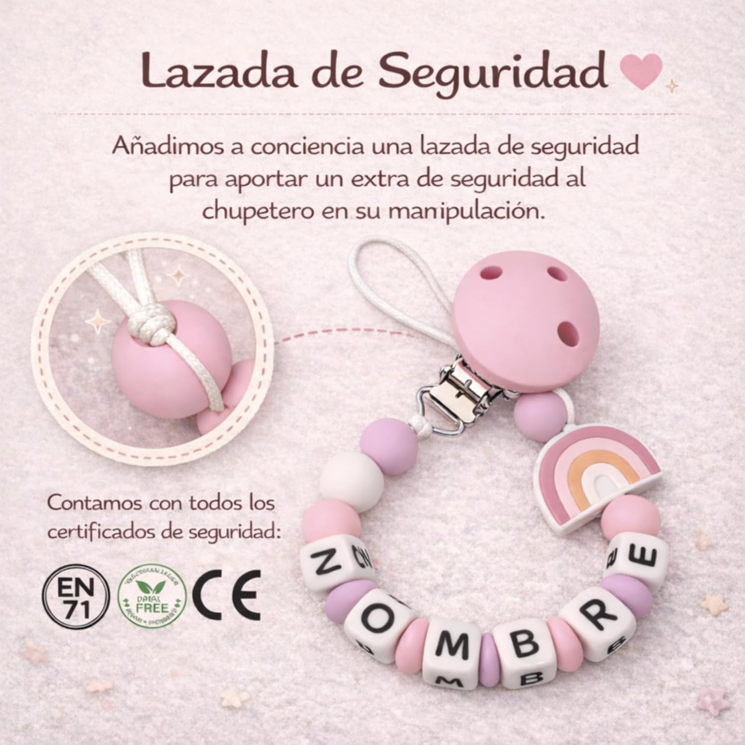 Chupetero artesanal personalizado rosa