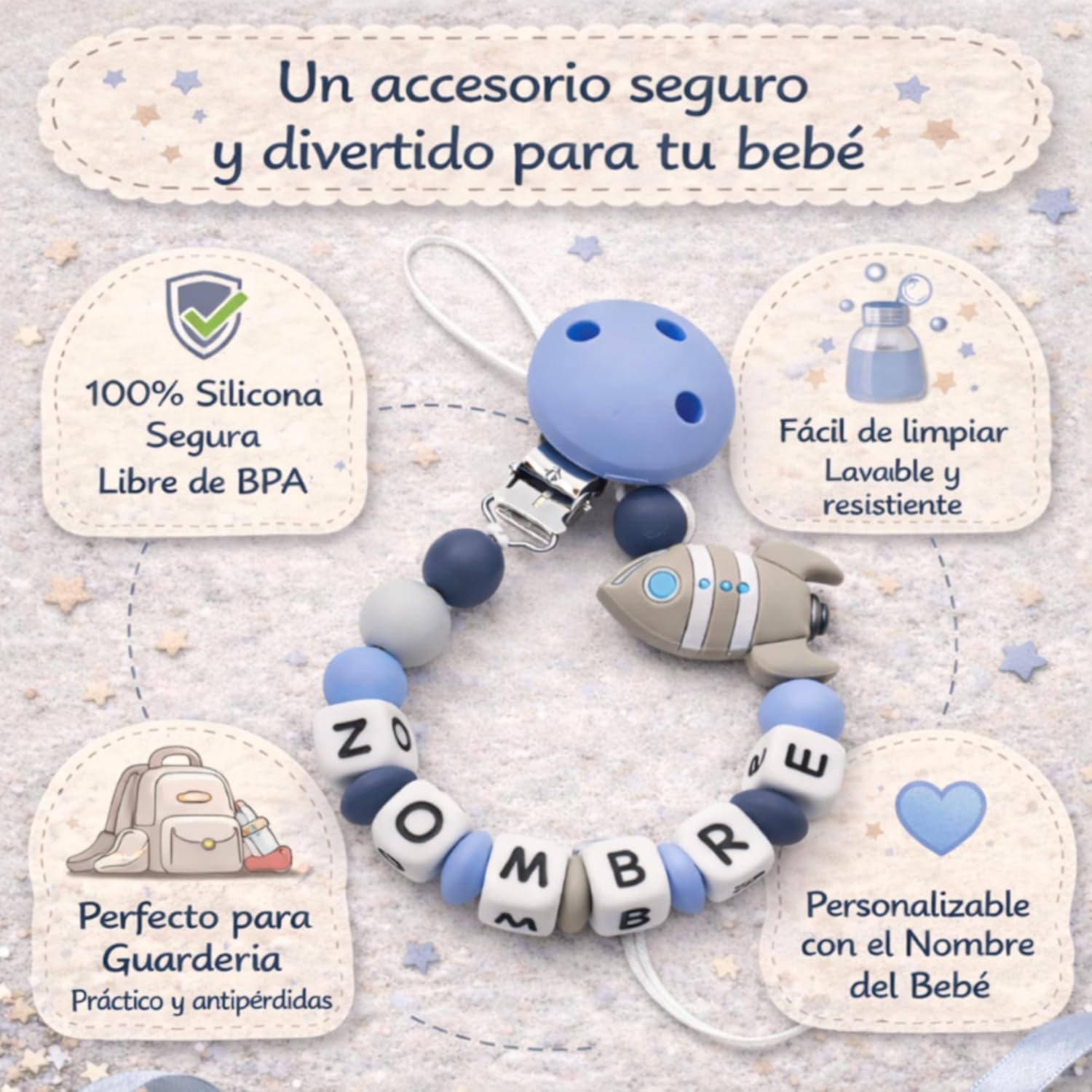 Chupetero artesanal personalizado azul