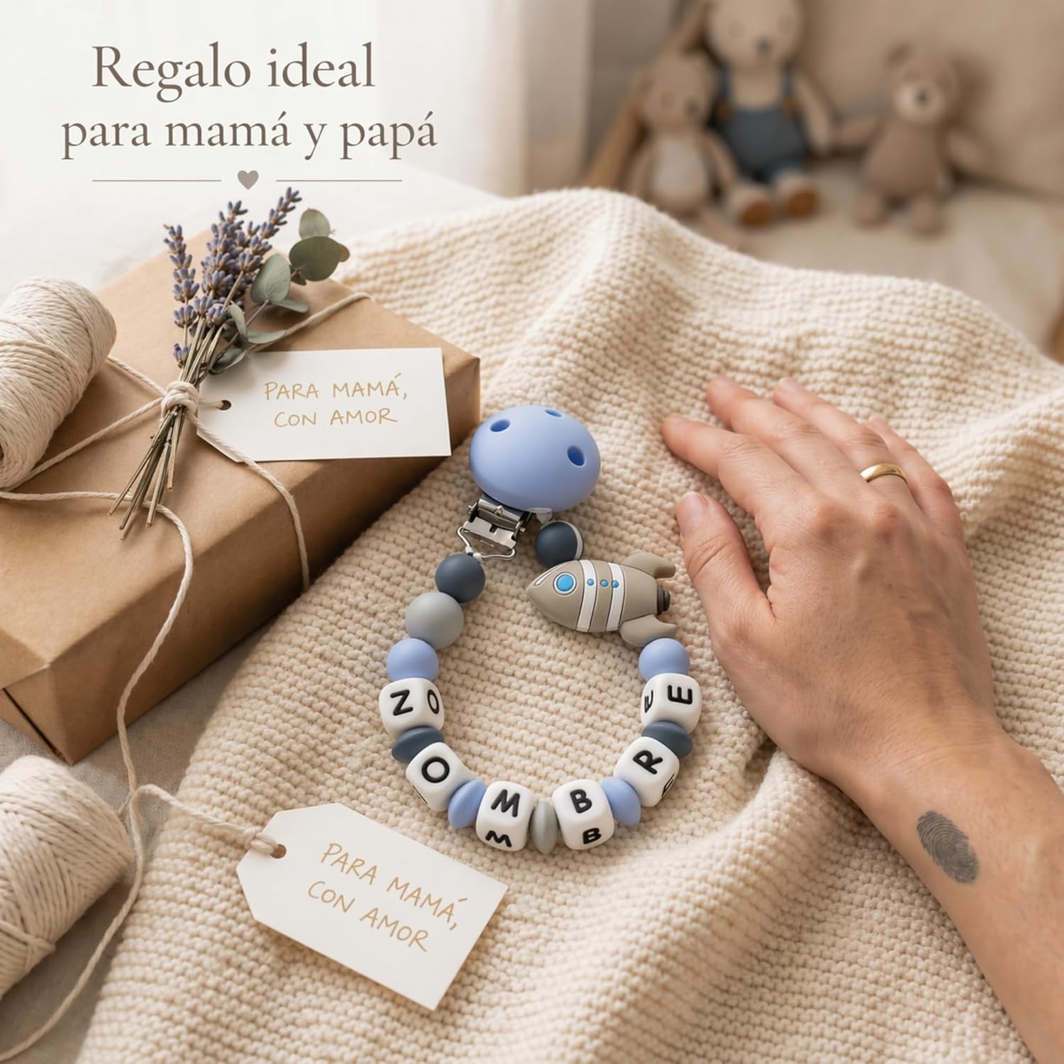 Chupetero artesanal personalizado azul